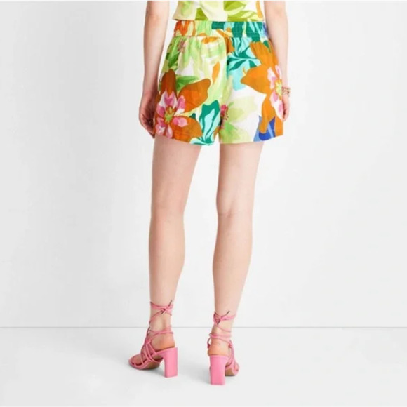 Future Collective Women's Floral Print Linen Shorts - Pink/Blue/Green Medium - Picture 2 of 5